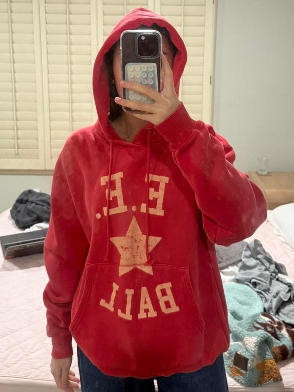 Eric Emanuel Red Graphic Hoodie with Yellow Print